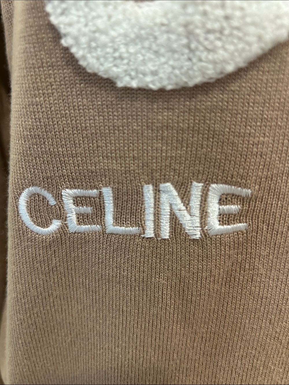 Celine Taupe Crewneck Sweater with White Raised Logo - Picture 3 of 6